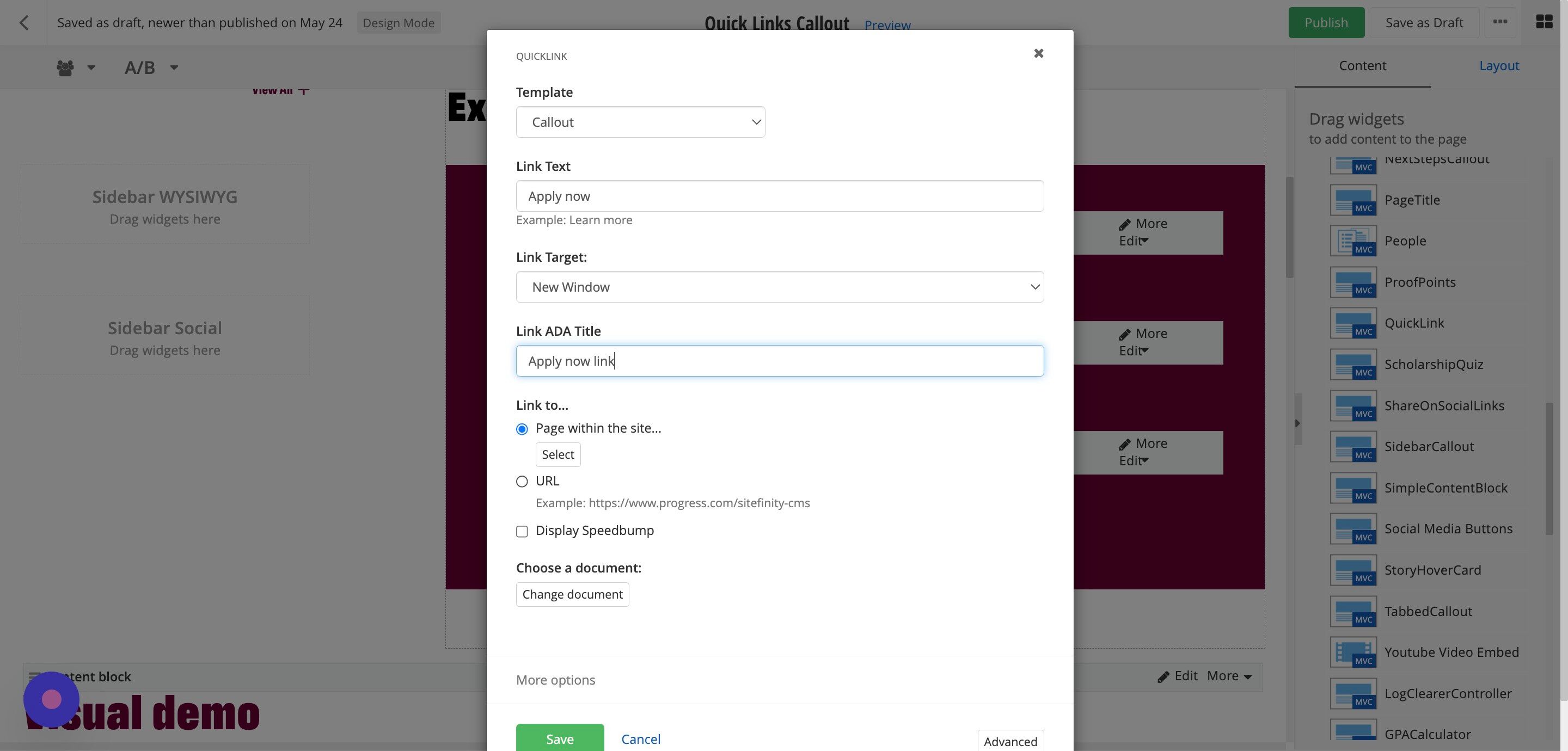 Screenshot of: To link to a website:
- Repeat steps 9-14.
-Click the 