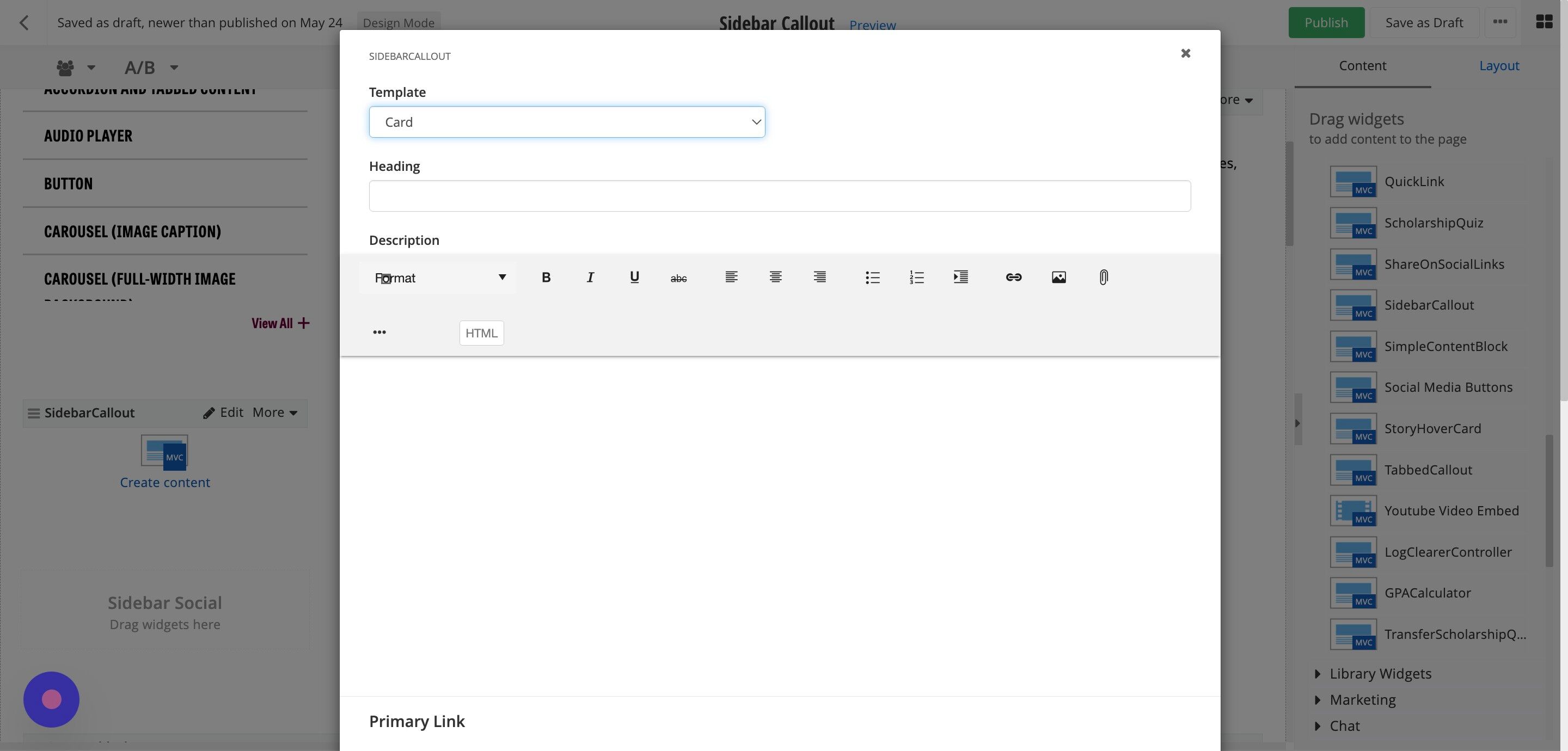 Screenshot of: Enter your heading into the Heading field. Max 75 characters including spaces.