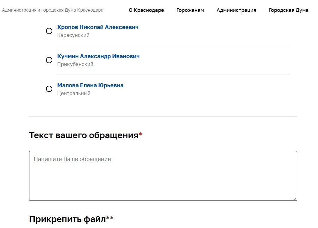 Screenshot of: В поле для письма введите Ваш текст обращения.