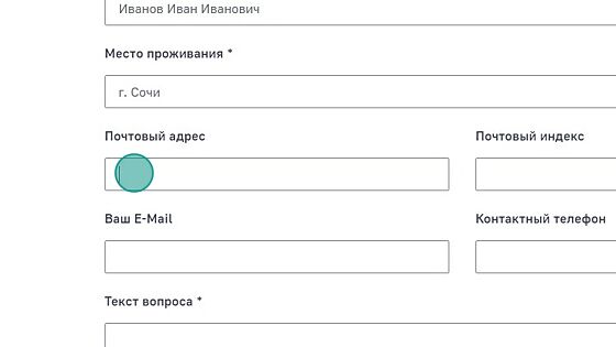 Screenshot of: Если необходимо получить бумажную копию ответа, укажите Ваш почтовый адрес.