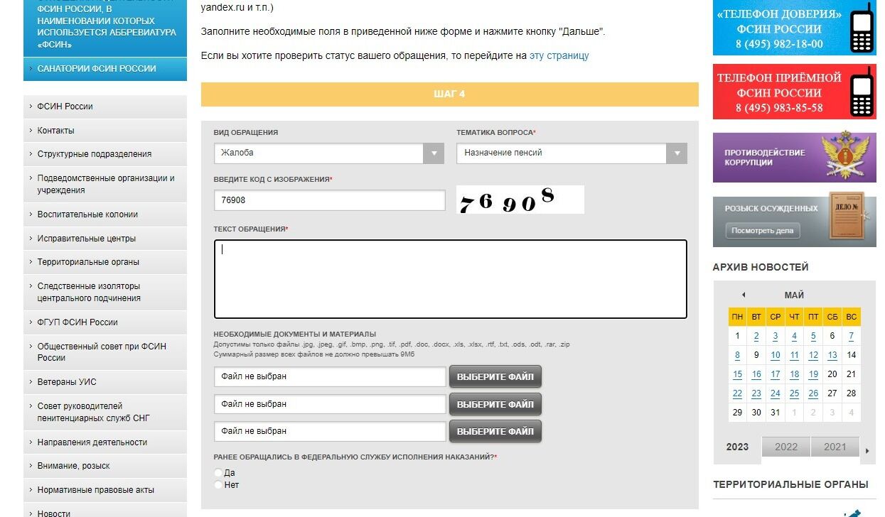 Screenshot of: В поле для письма введите Ваш текст обращения.