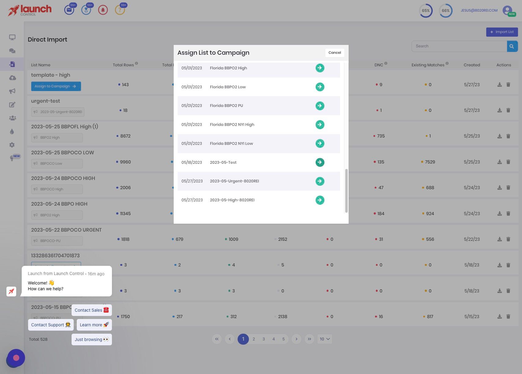 Screenshot of: Search for your campaign and select it.