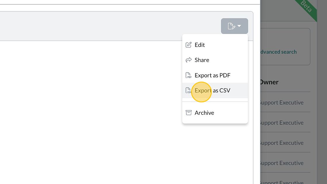 Screenshot of: Click "Export as CSV"