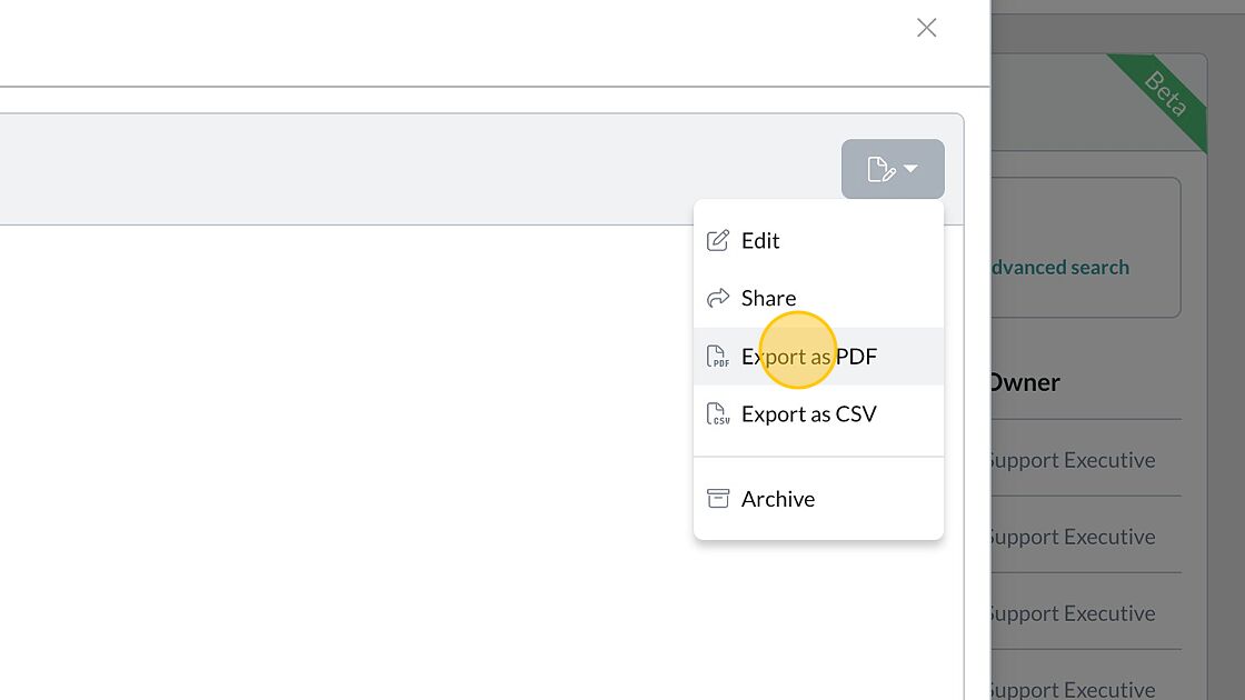 Screenshot of: Select "Export as PDF".