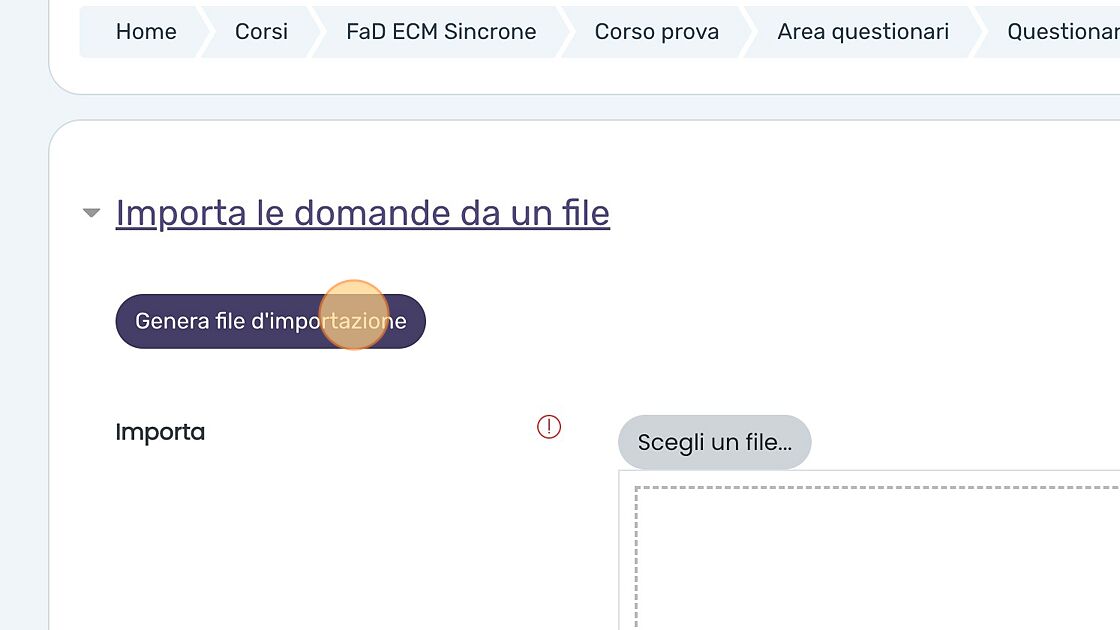 Screenshot of: Cliccare "Genera file d'importazione"