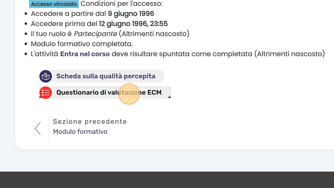 Screenshot of: E selezioniamo "Questionario di valutazione ECM"