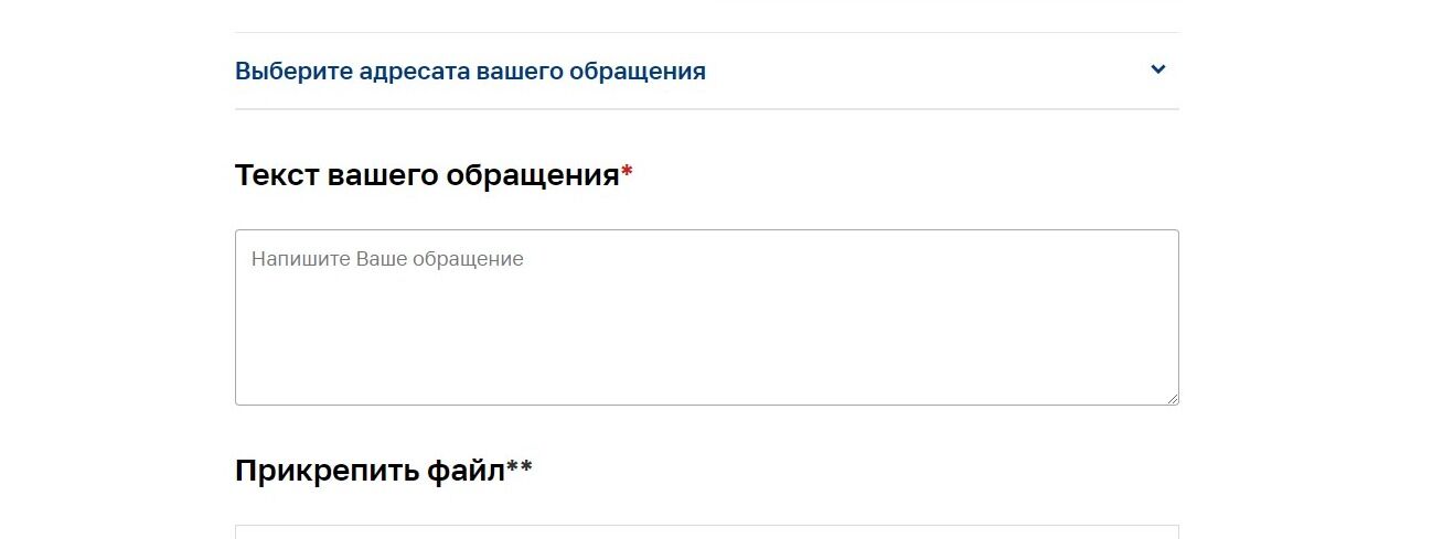 Screenshot of: Выберите адресата Вашего обращения из открывшегося списка.