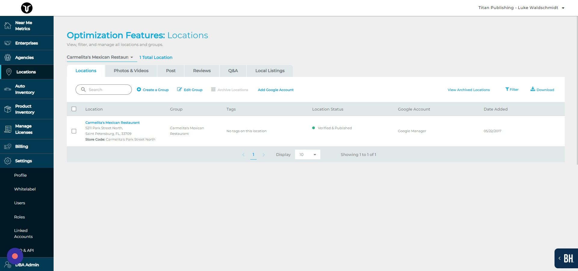 Screenshot of: Click "Local Listings"