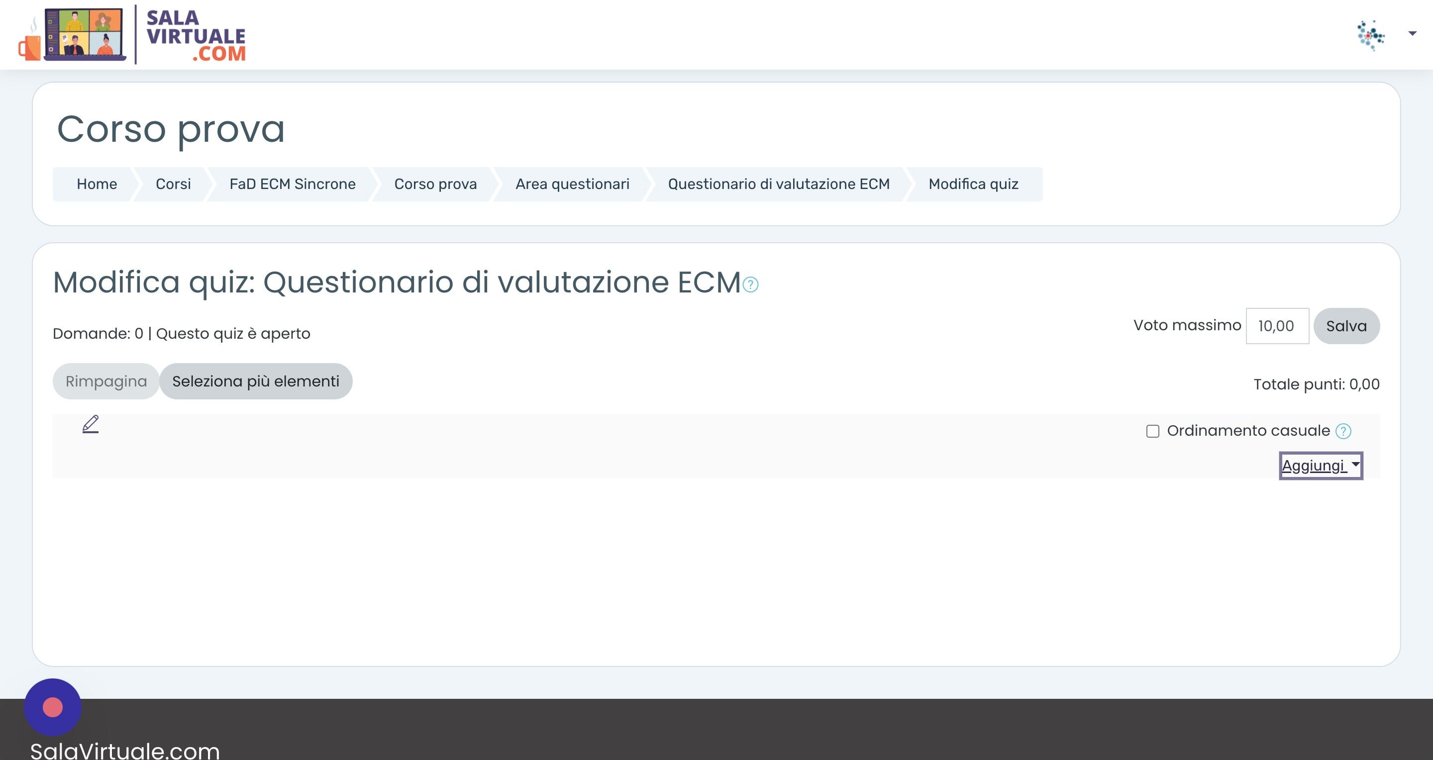 Screenshot of: Nella pagina che si apre cliccare "Aggiungi"...
