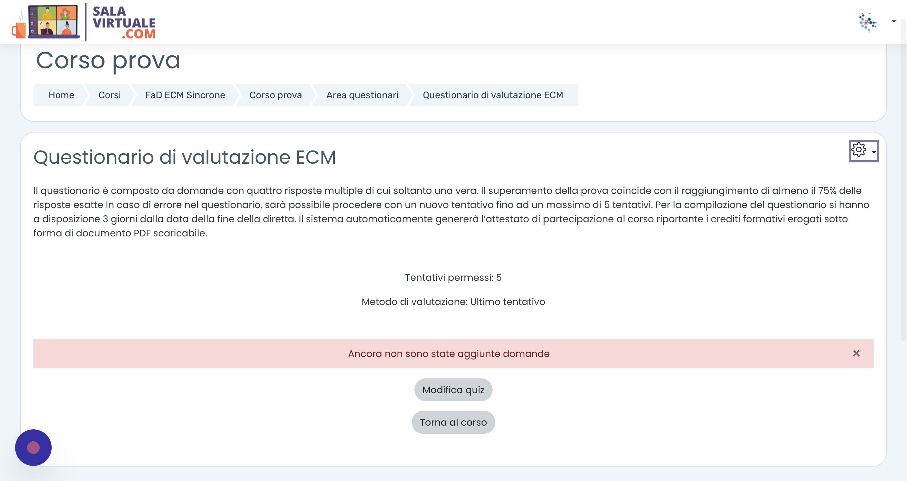 Screenshot of: Cliccare l'icona in alto a destra...
