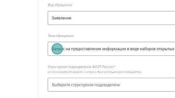 Screenshot of: Например, "Запрос на предоставление информации в виде наборов открытых данных".