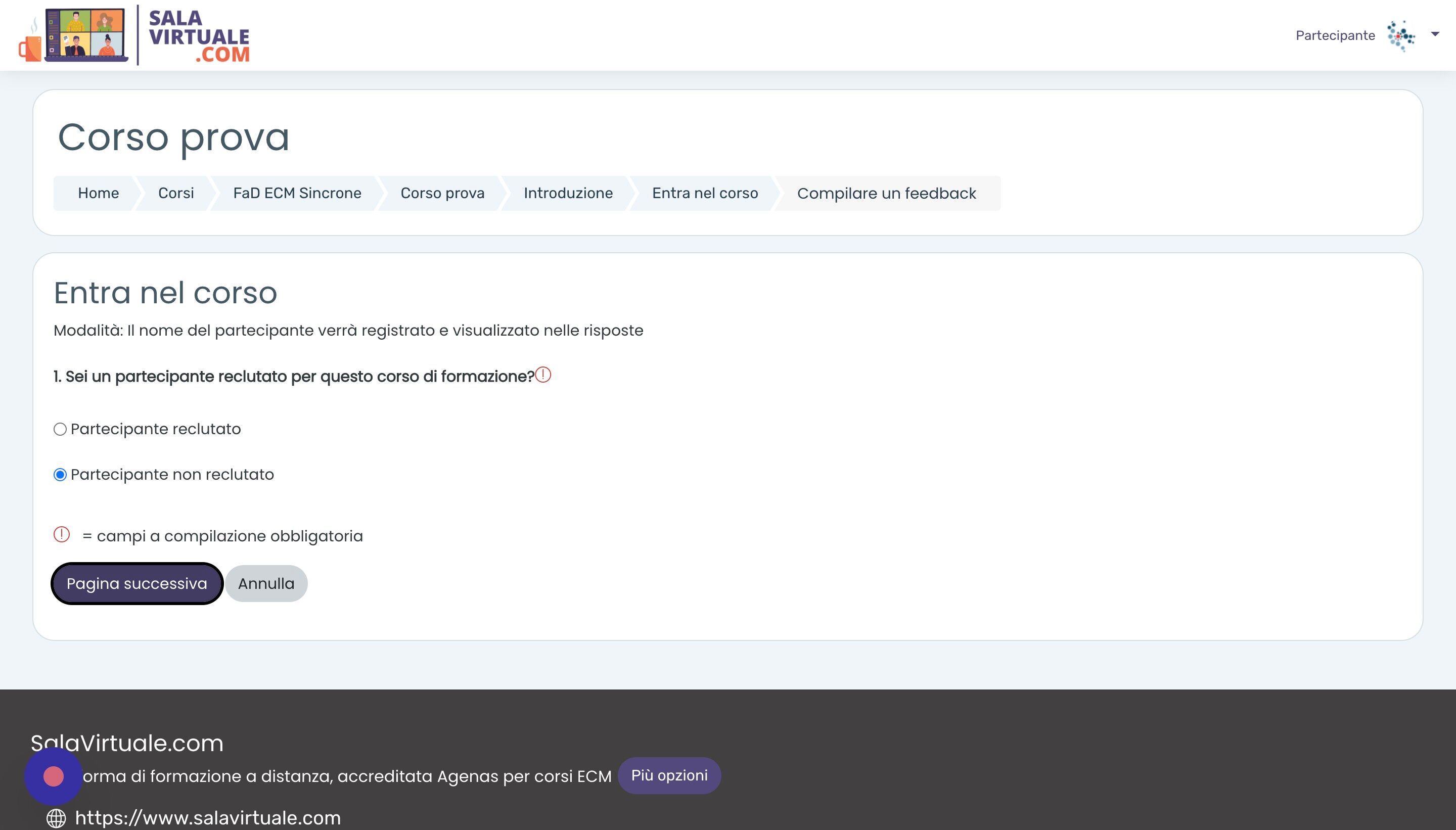 Screenshot of: Proseguire.