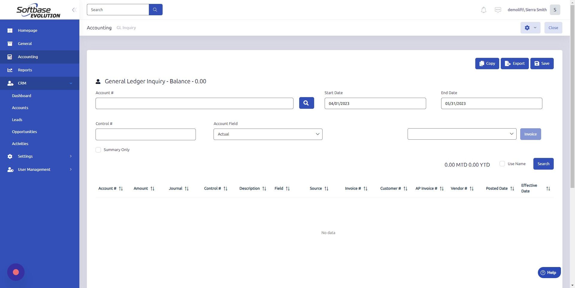 Screenshot of: Click here to search for account.