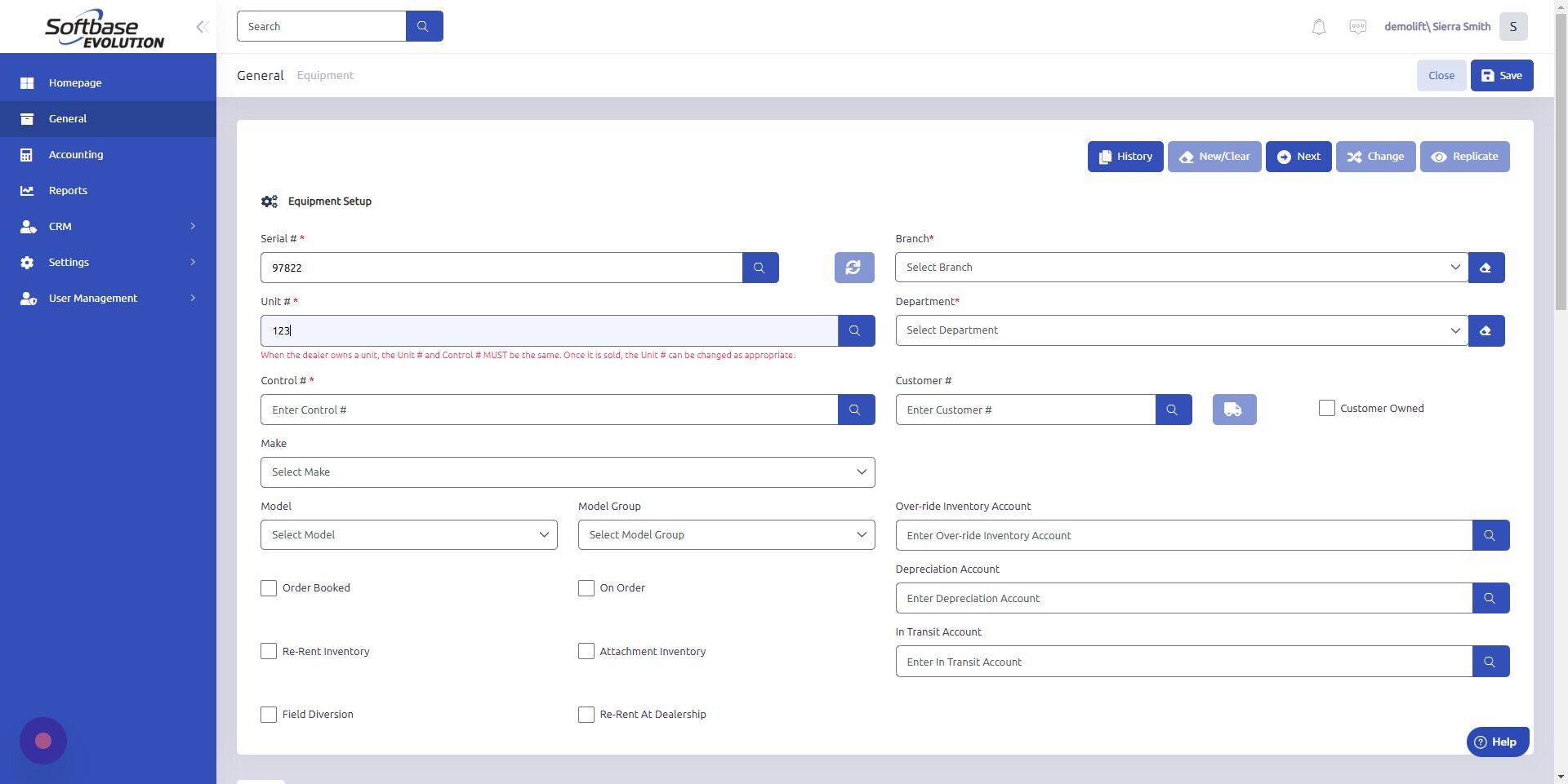 Screenshot of: Click here to enter control number. Ensure unit and control numbers match. 