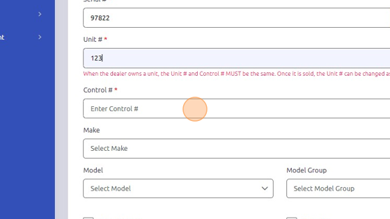 Screenshot of: Click here to enter control number. Ensure unit and control numbers match. 