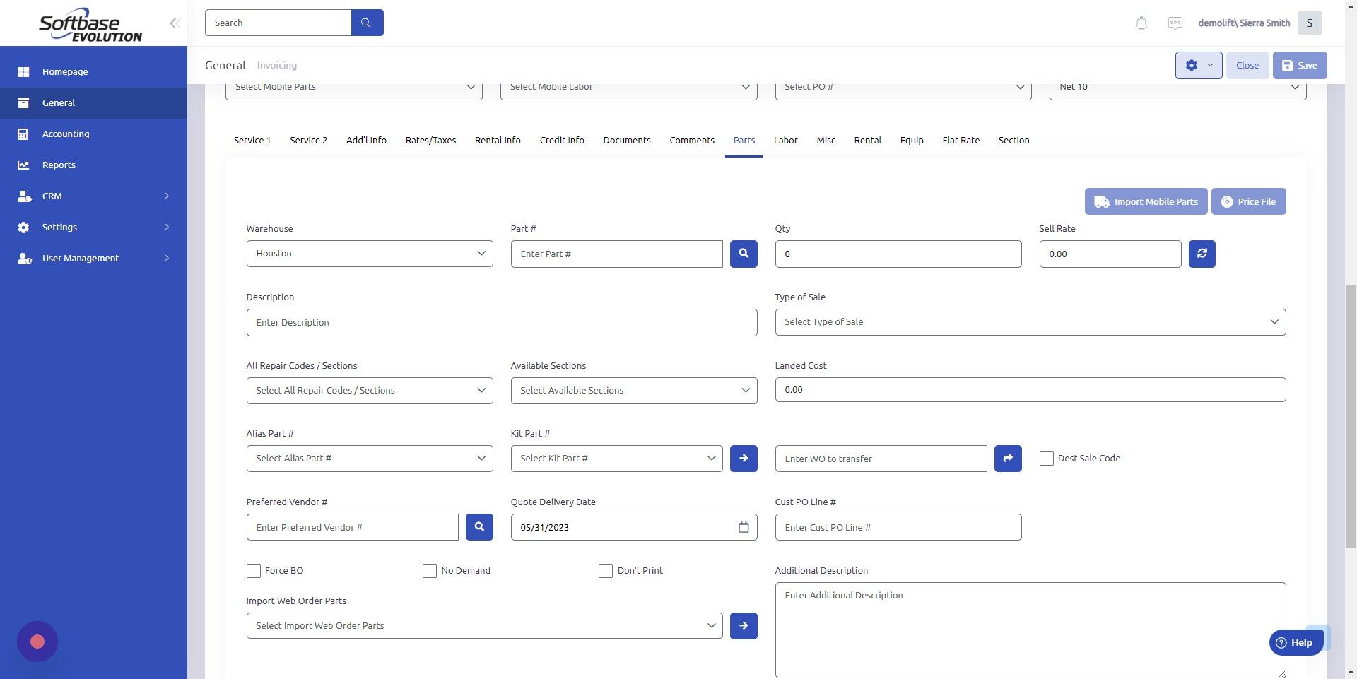 Screenshot of: Click here to enter Part Number or search what parts are available using the magnifying glass.