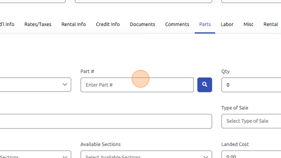 Screenshot of: Click here to enter Part Number or search what parts are available using the magnifying glass.