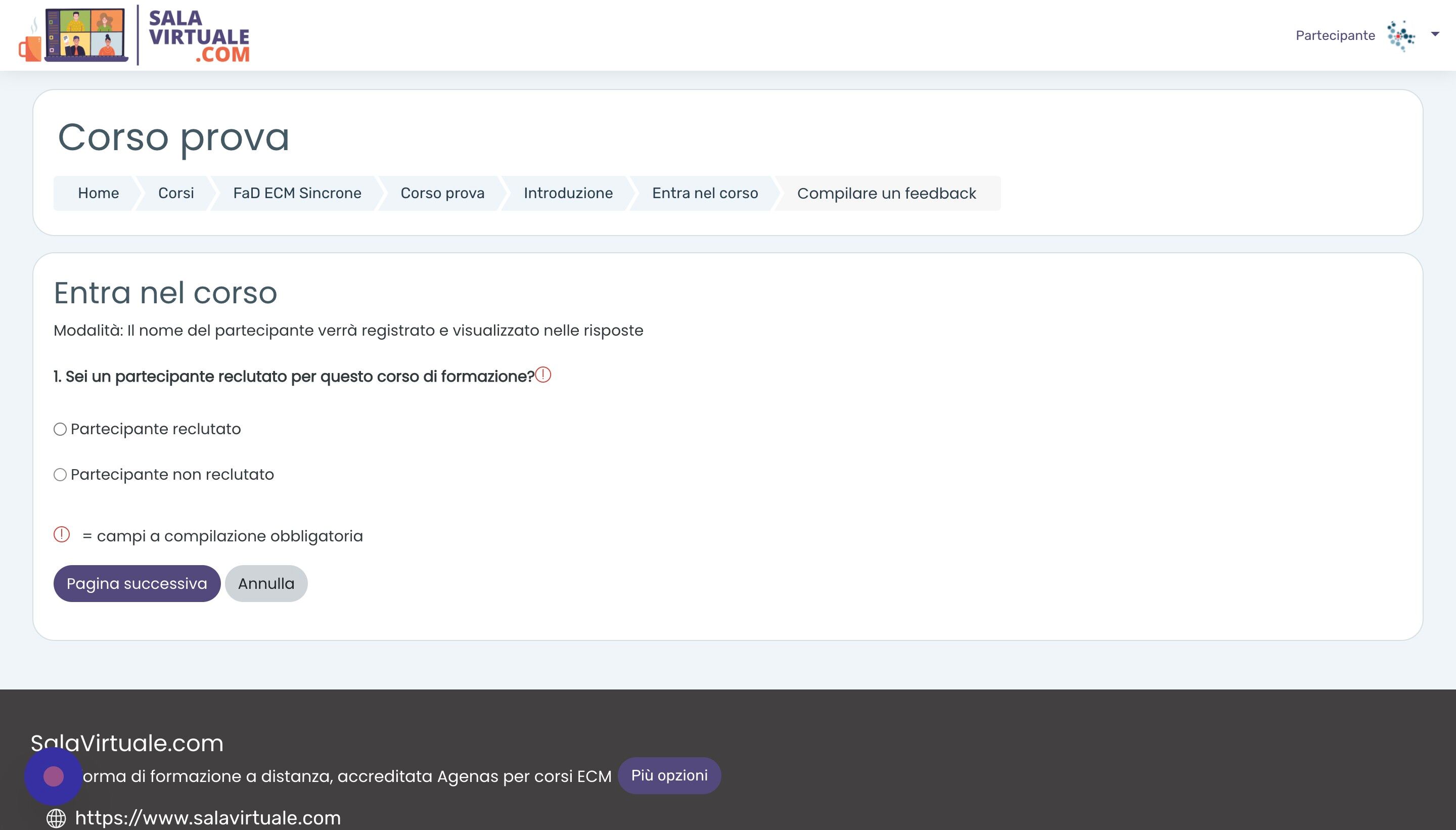 Screenshot of: Compilare il modulo.