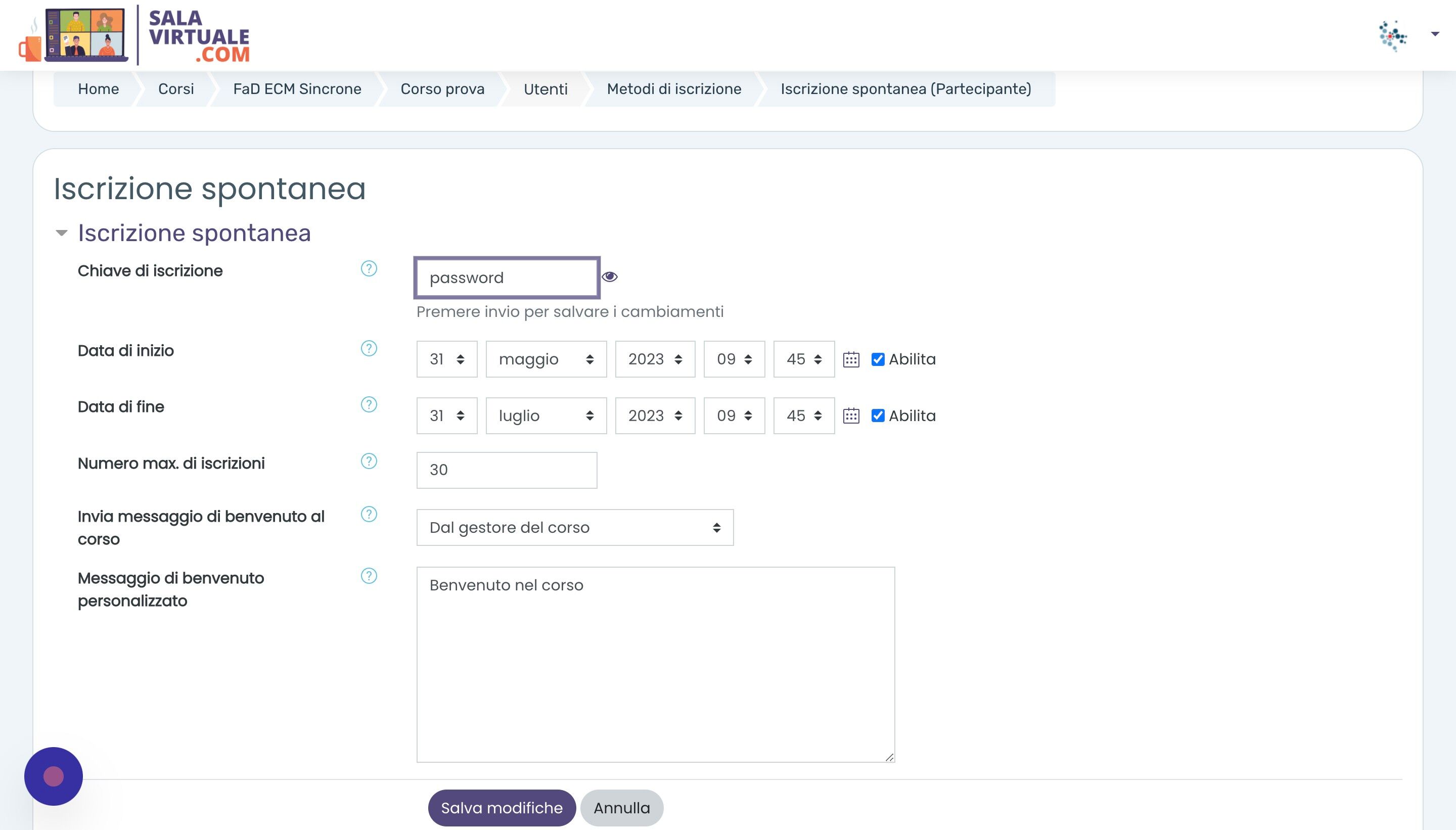 Screenshot of: Una volta scritta la password, premere "Invio" per confermarla.