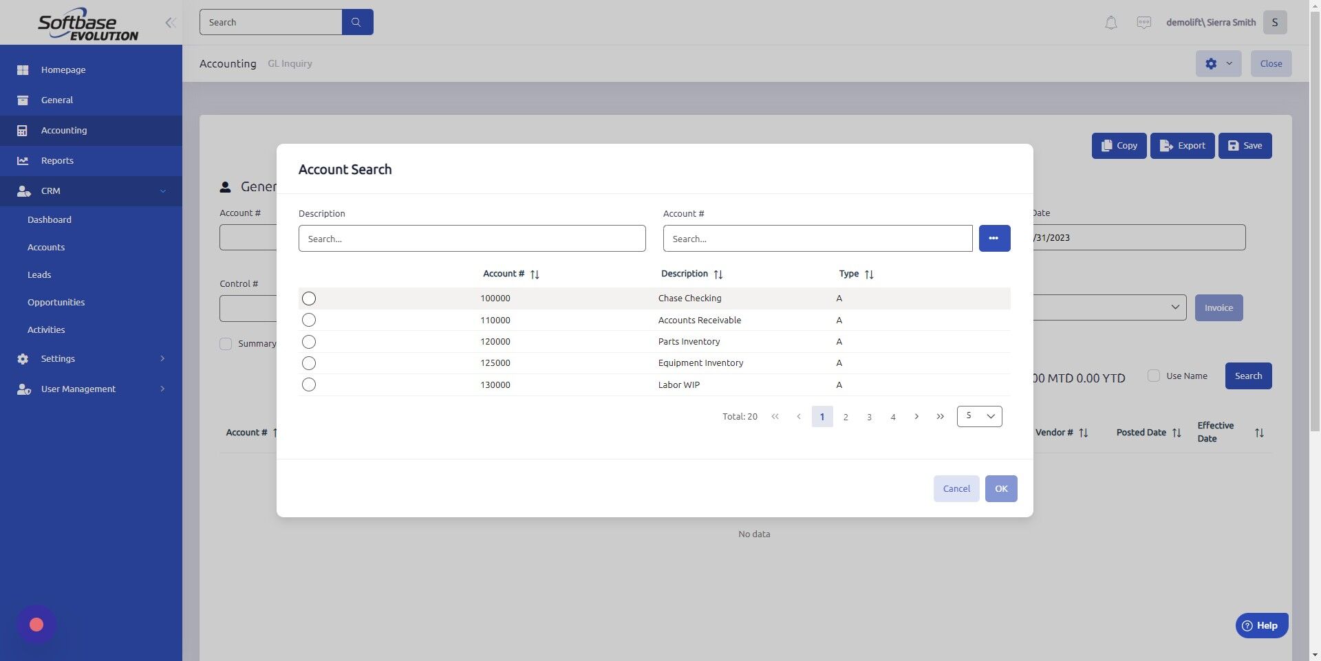 Screenshot of: Select account.