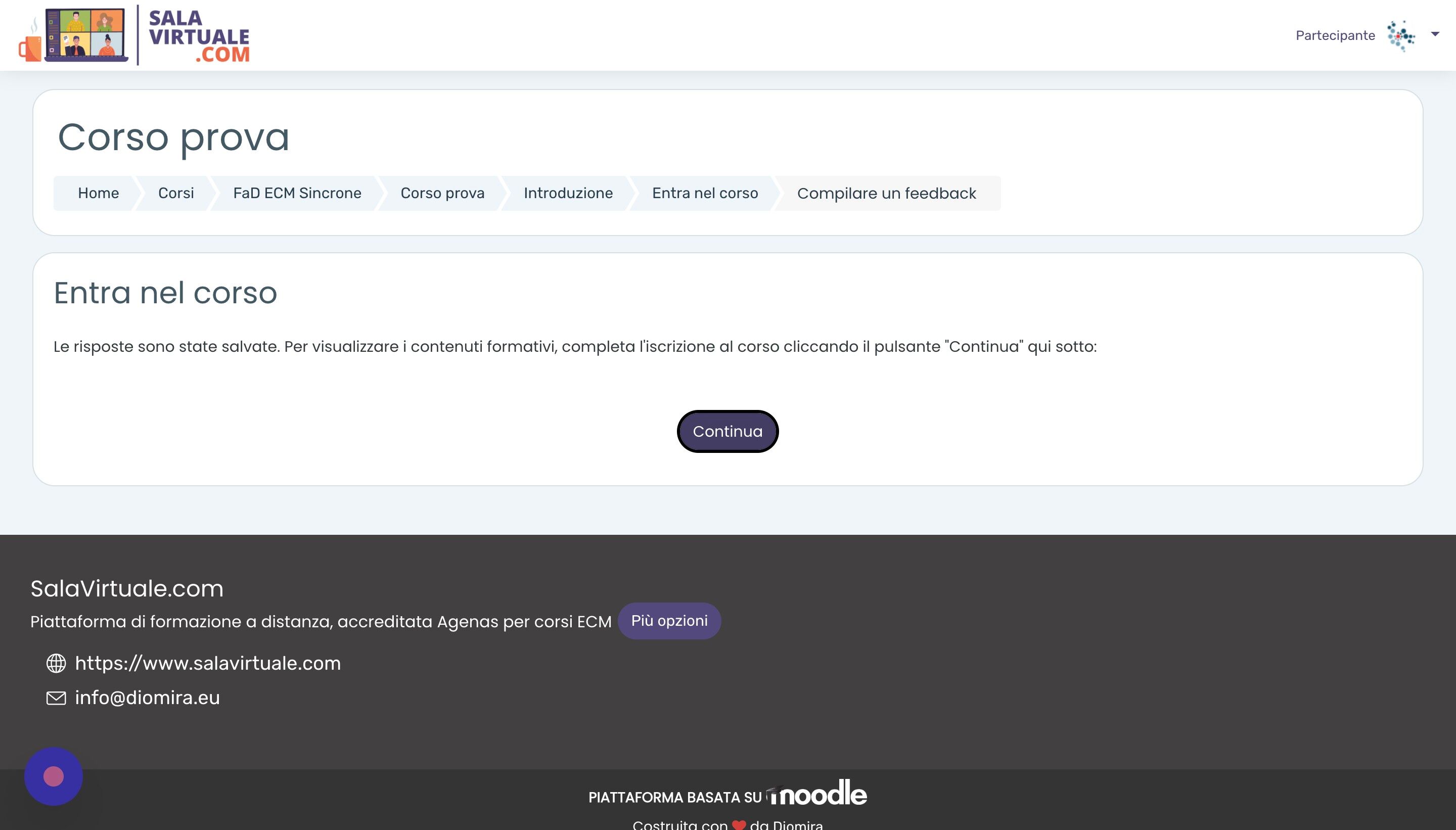 Screenshot of: Dopo la compilazione, cliccare "Continua"
