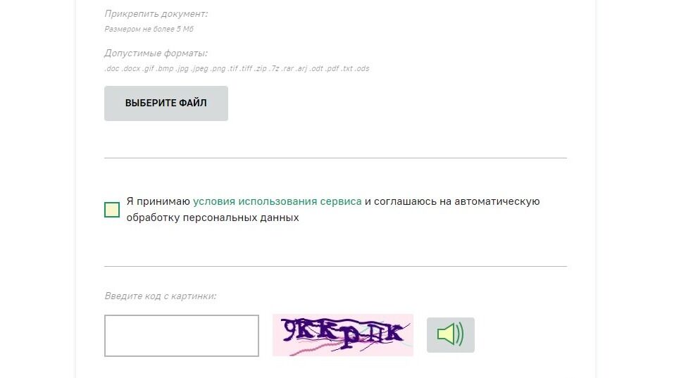 Screenshot of: Поставьте галочку о том, что принимаете условия использования сервиса и соглашаетесь на автоматическую обработку персональных данных.