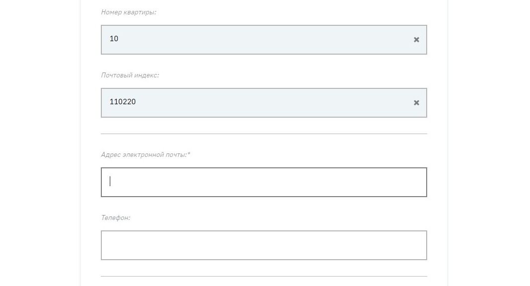 Screenshot of: Укажите Ваш адрес электронной почты.