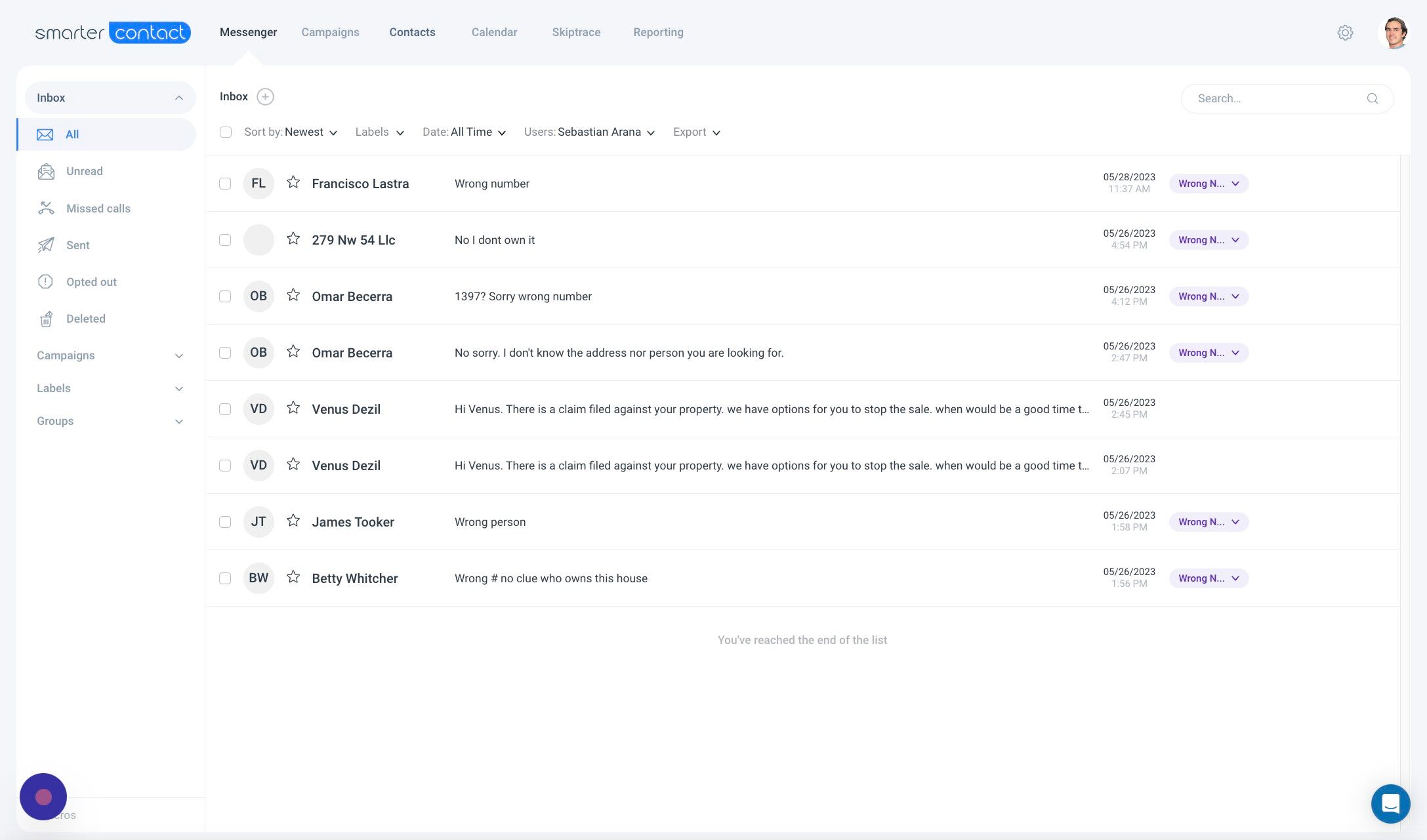 Screenshot of: Click "Contacts"