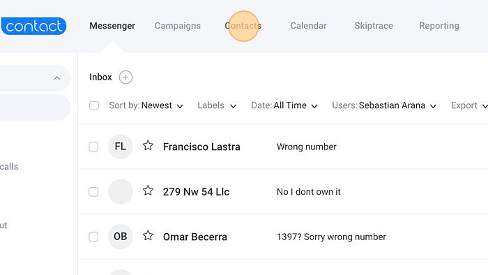 Screenshot of: Click "Contacts"