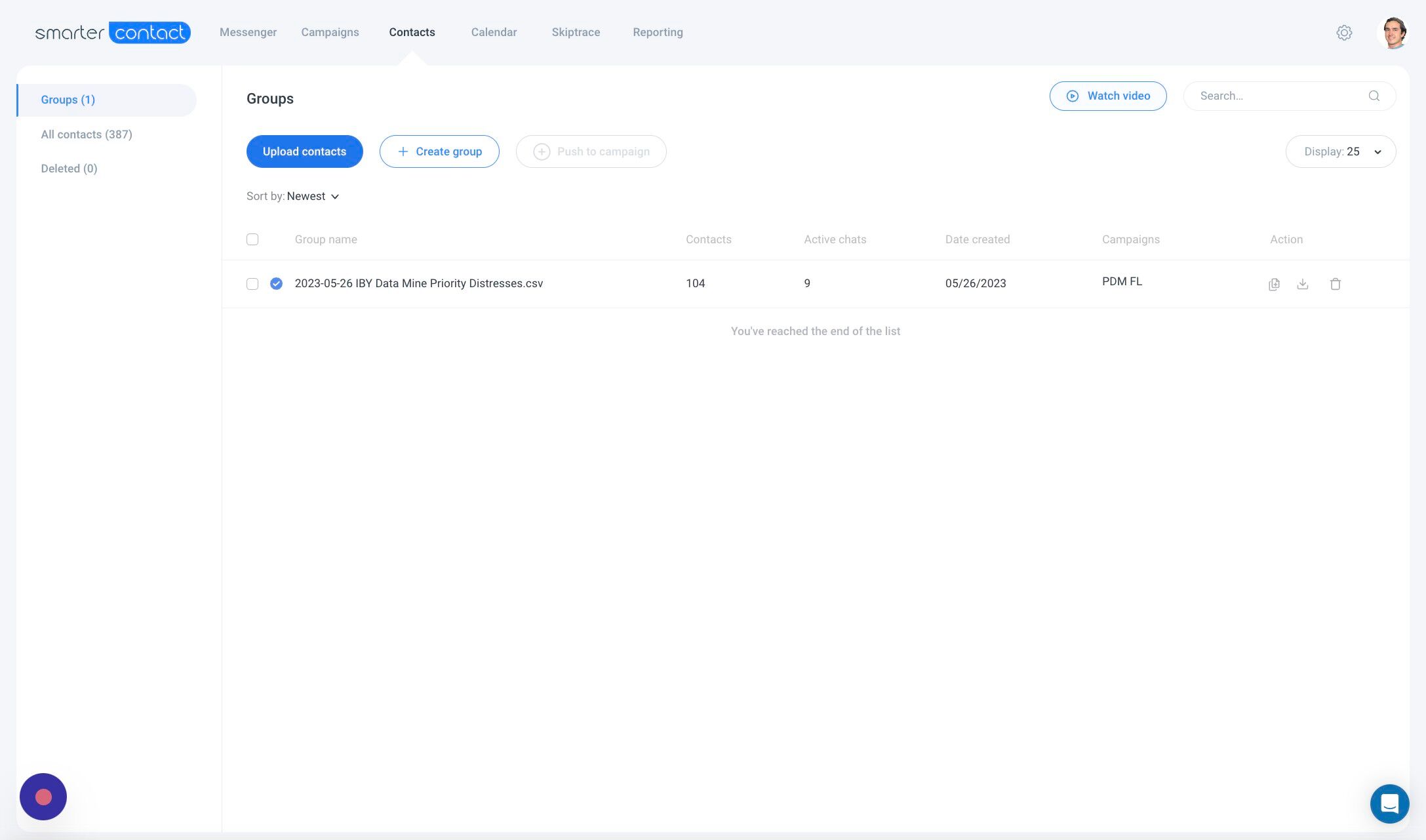Screenshot of: Click "Upload contacts"