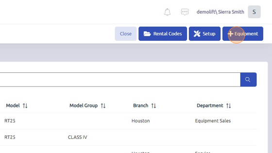 Screenshot of: Click here to add equipment entry.