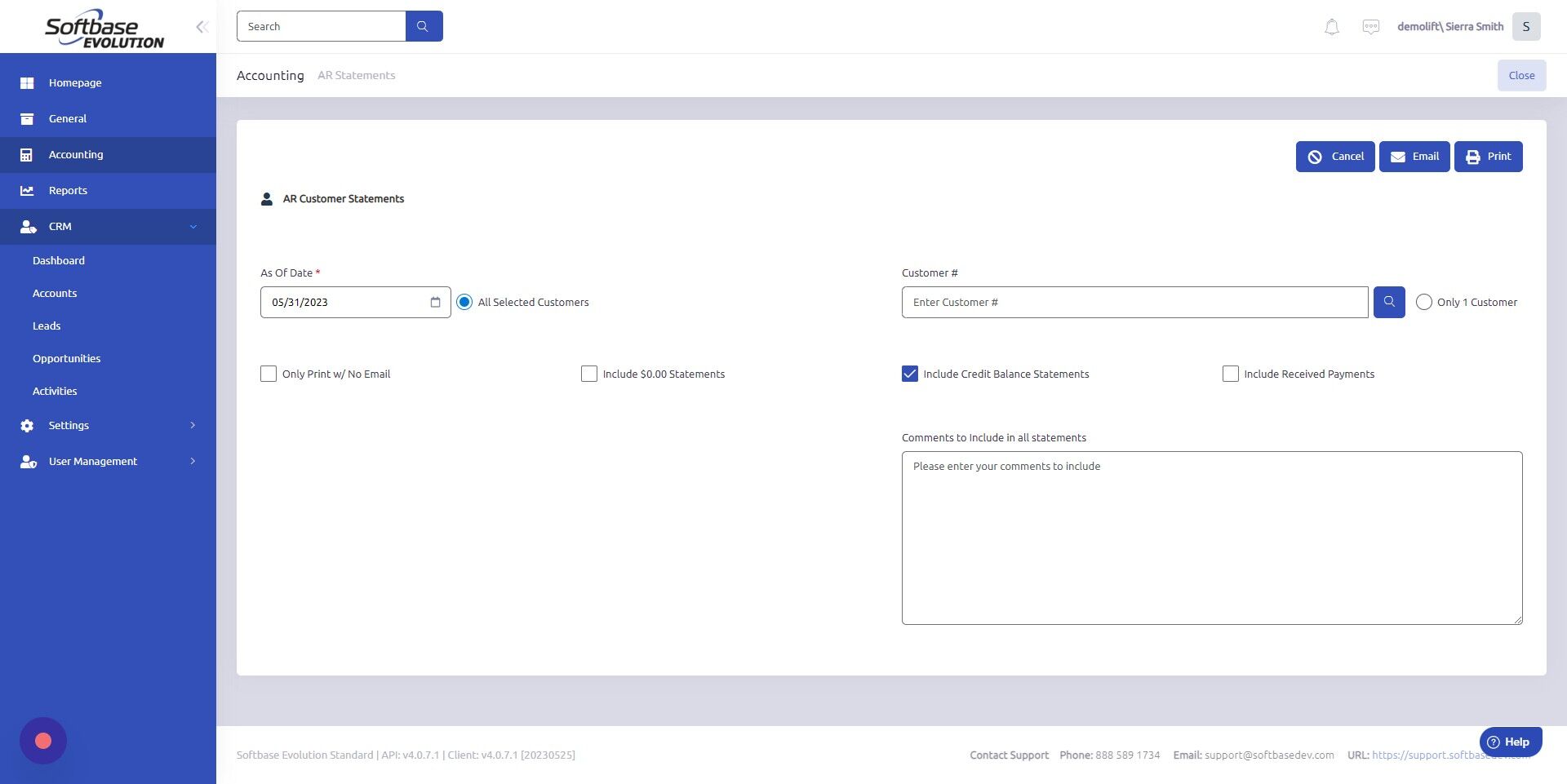 Screenshot of: Search for customer.