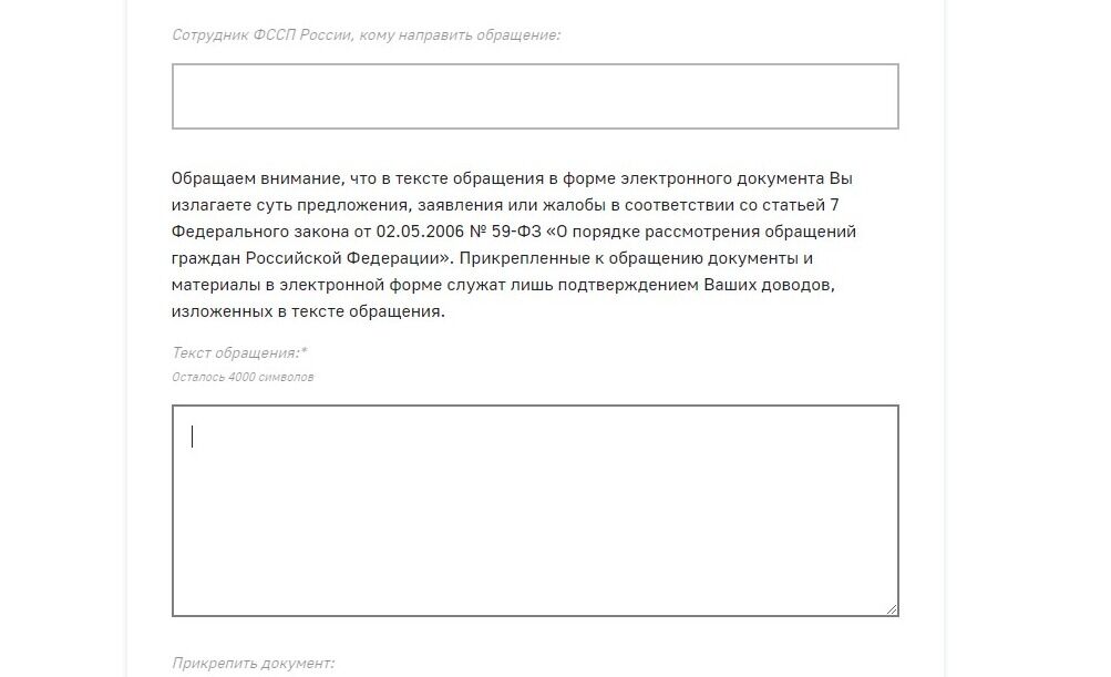Screenshot of: В поле для письма введите Ваш текст обращения.
