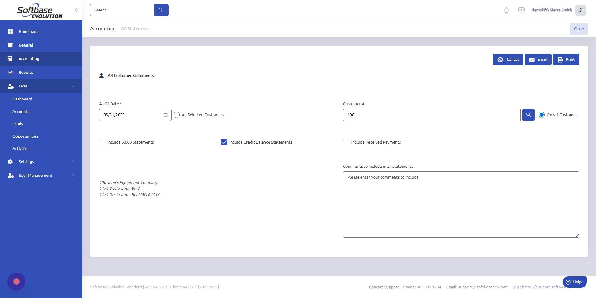 Screenshot of: Enter comment to include in statement. 