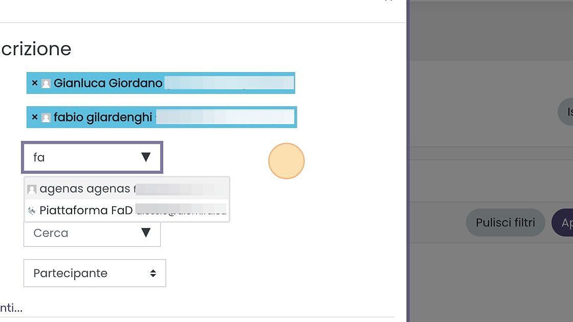 Screenshot of: Si possono scegliere anche più utenti da iscrivere.