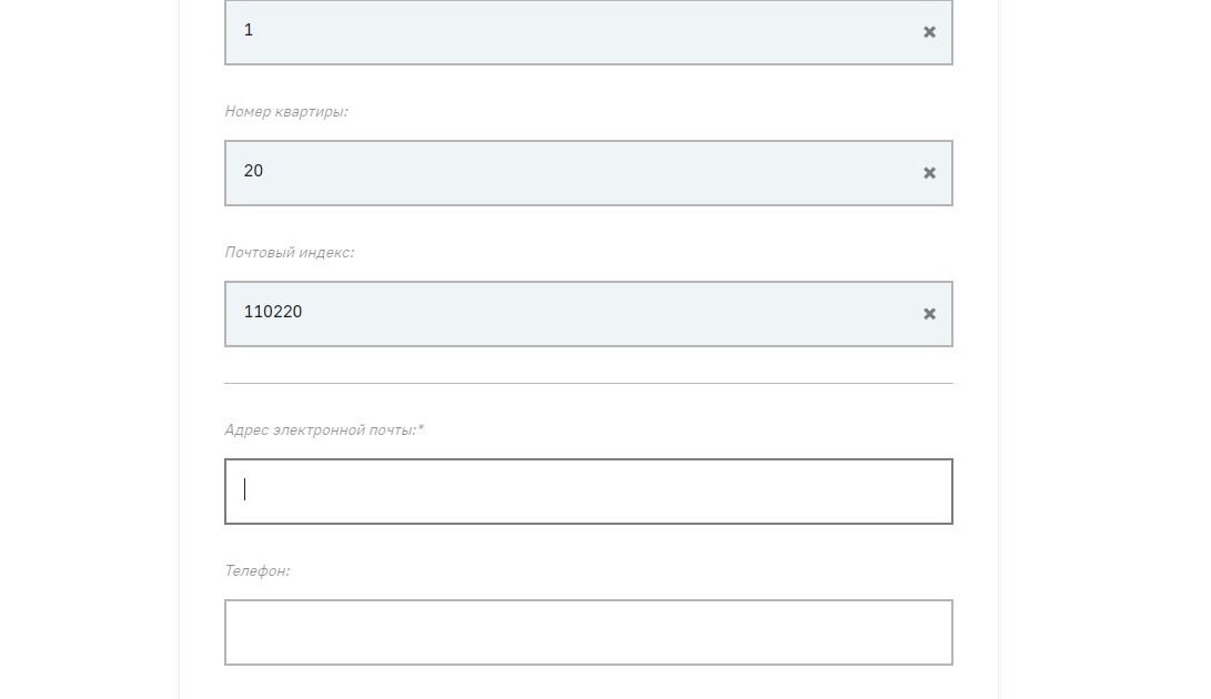 Screenshot of: Укажите Ваш адрес электронной почты. 