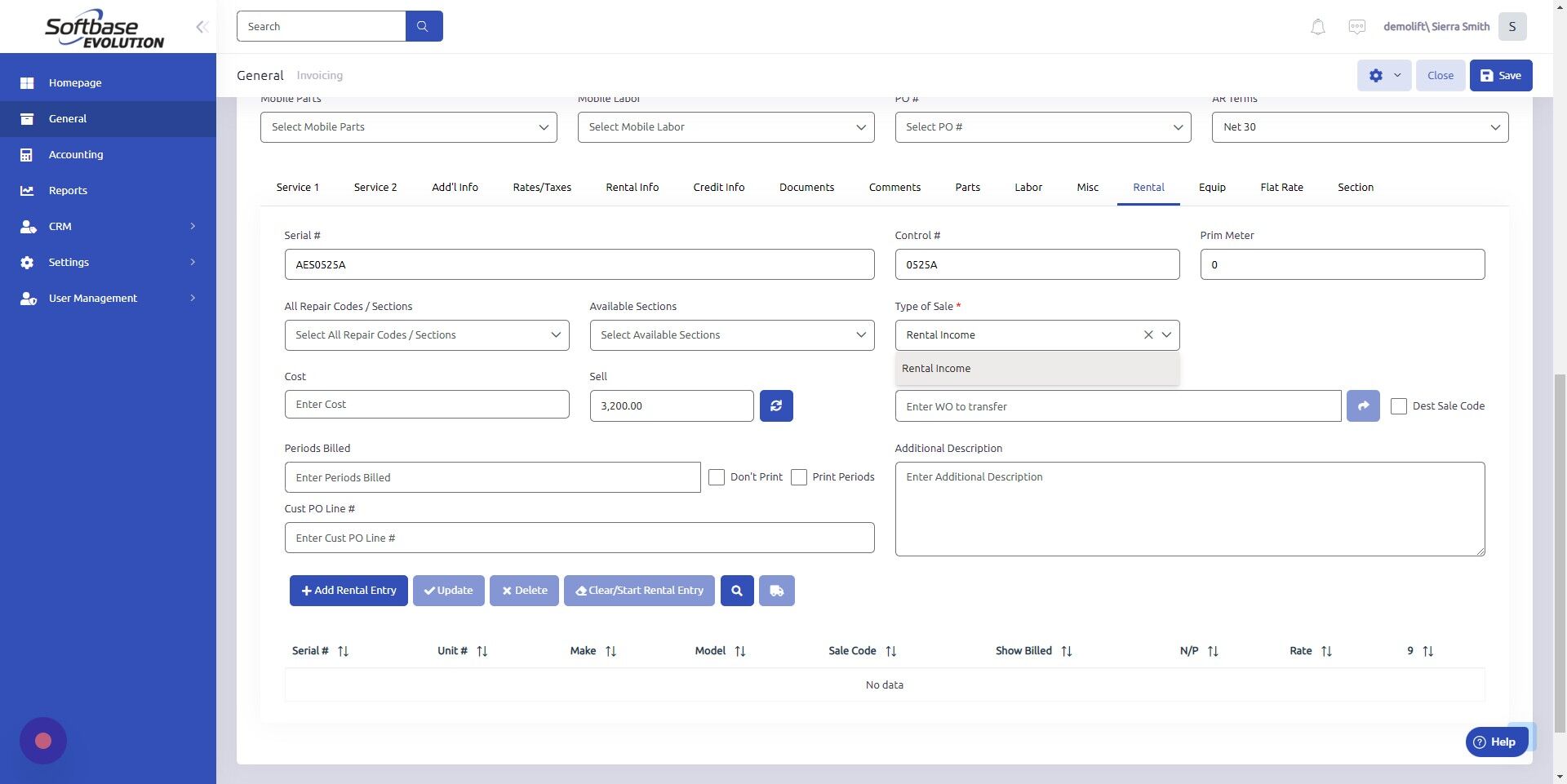 Screenshot of: Select Type of Sale from dropdown.