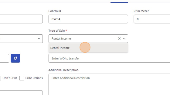 Screenshot of: Select Type of Sale from dropdown.