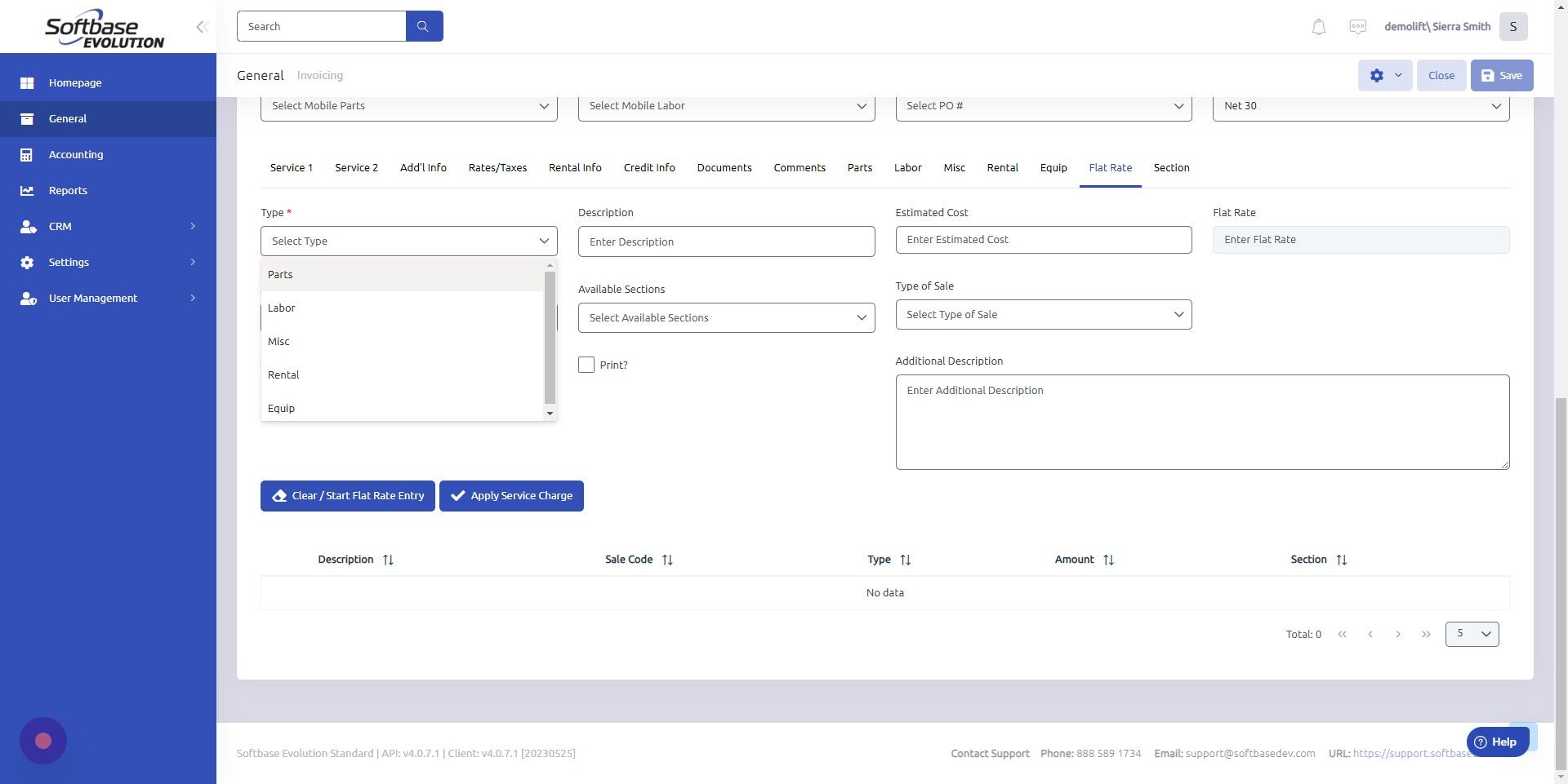 Screenshot of: Select Type.