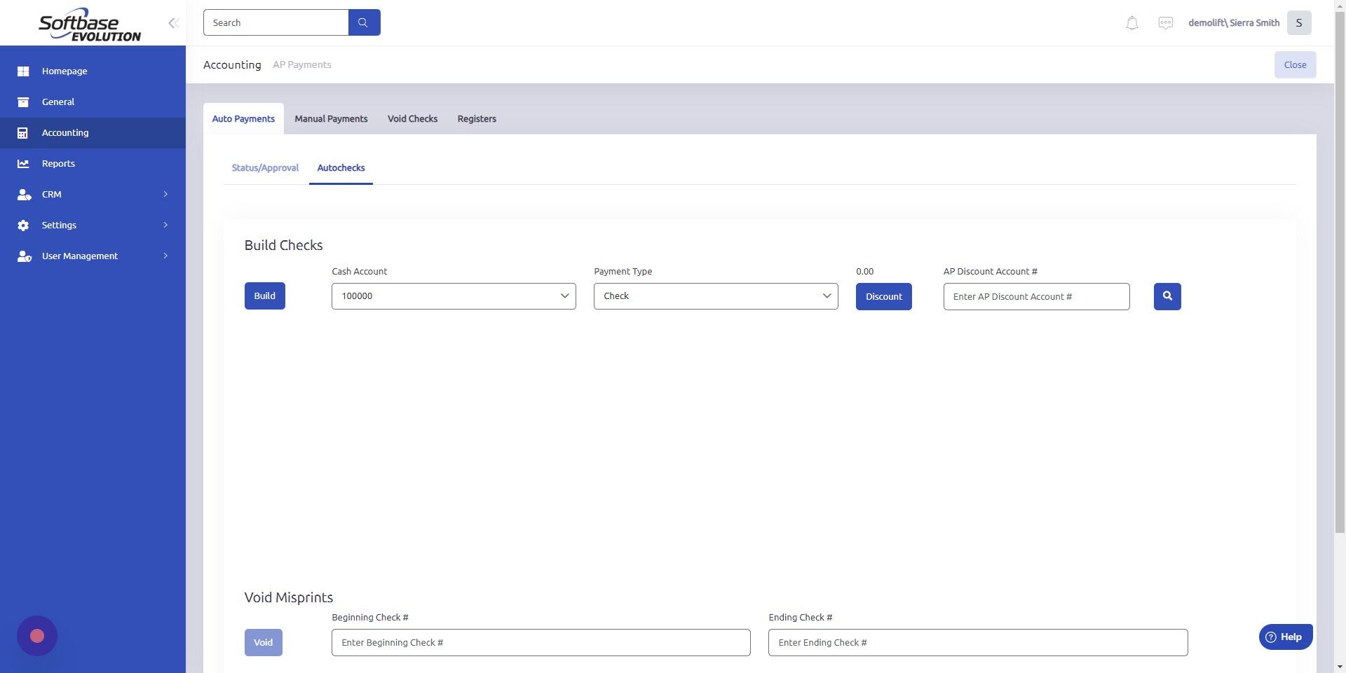 Screenshot of: Click "Build" to build checks. Make sure Cash Account and Payment Type are selected.