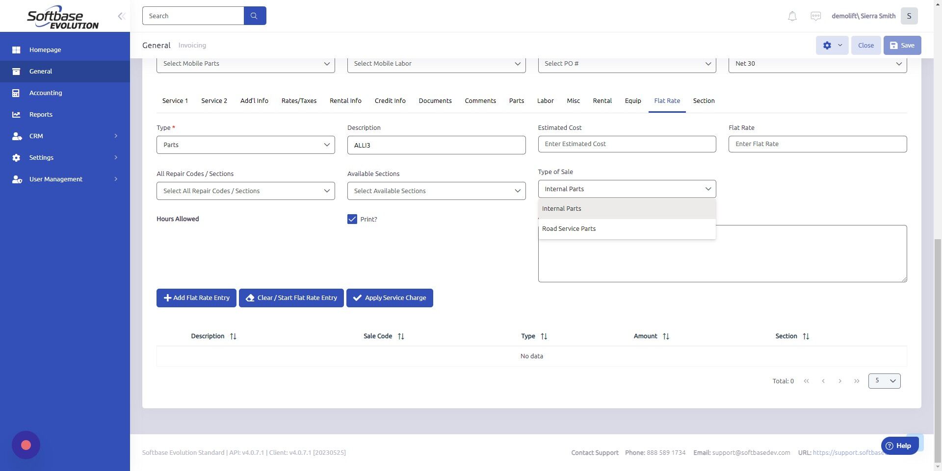 Screenshot of: Select Type of Sale.