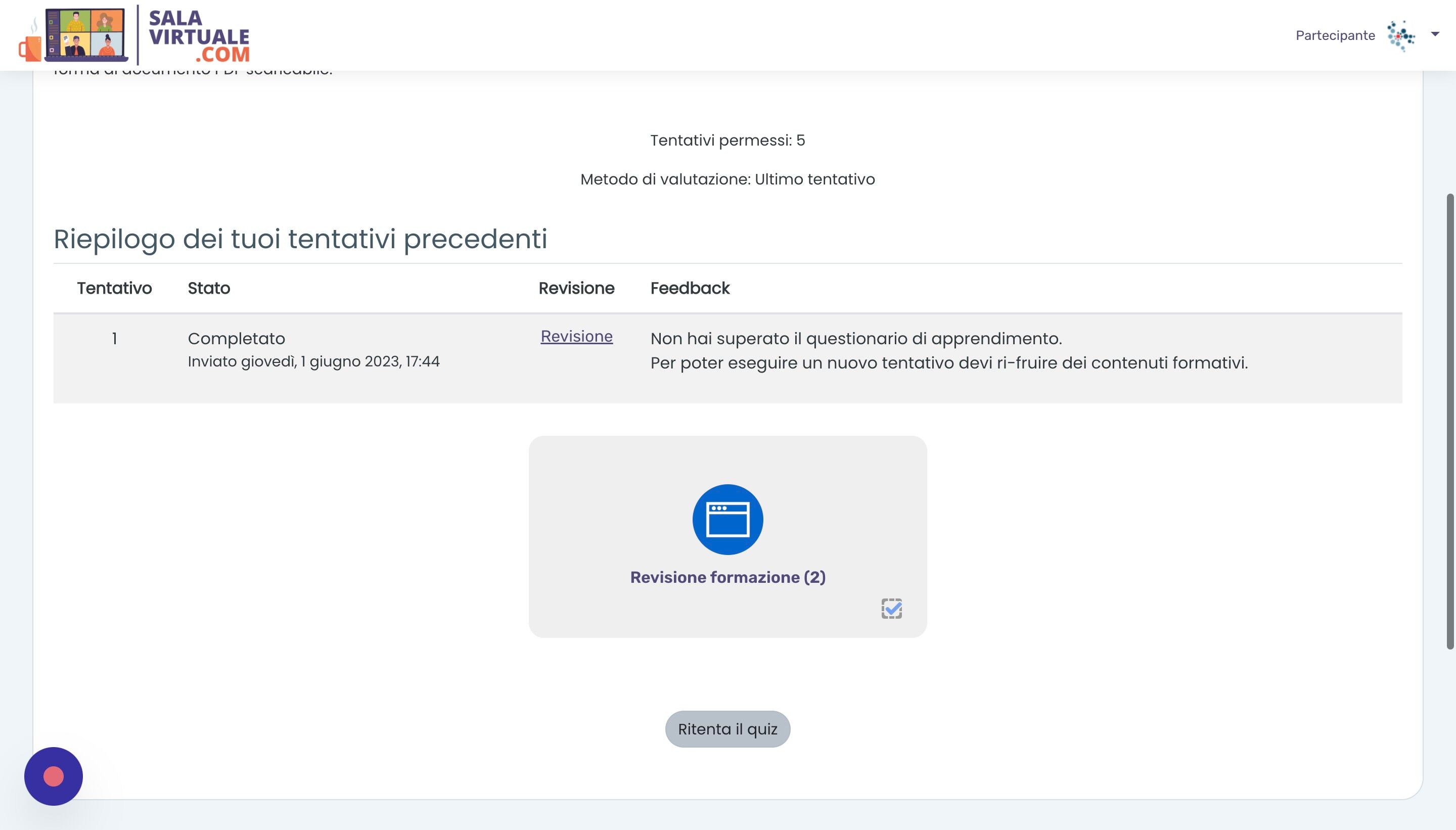 Screenshot of: Cliccare 