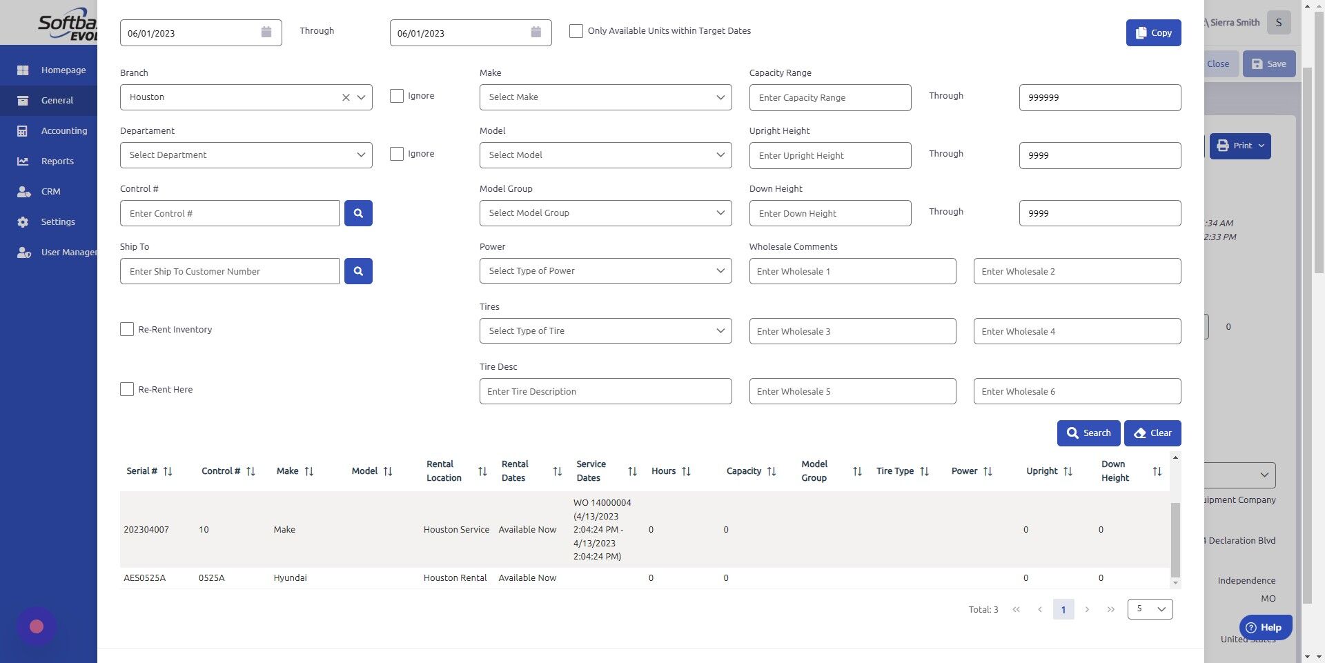 Screenshot of: Double click rental line item. Make sure rental dates say "Available Now"