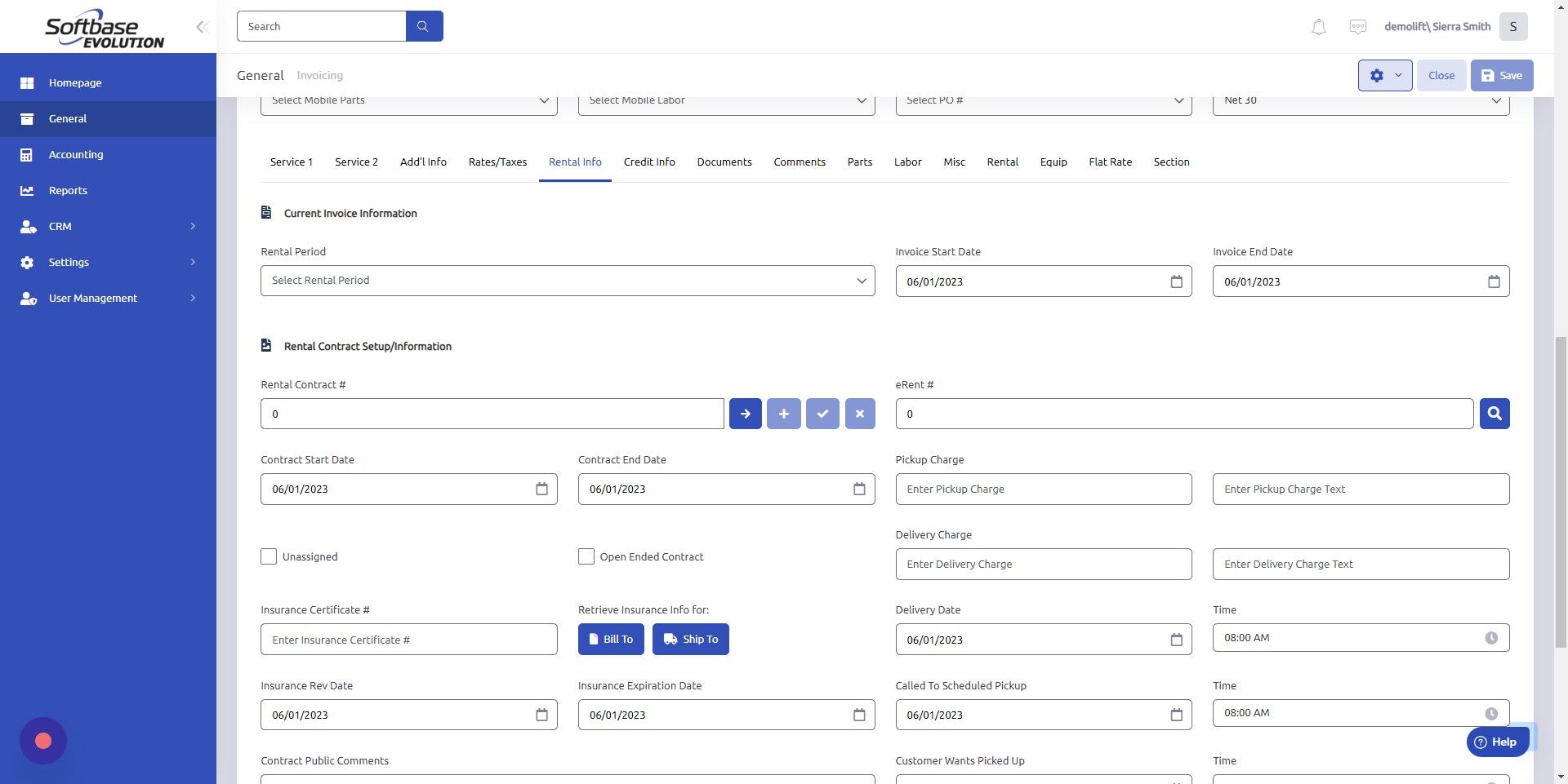 Screenshot of: If you already have a Rental Contract # set up, enter it here and field will auto-populate. To generate a new Rental Contract, click the blue arrow. 