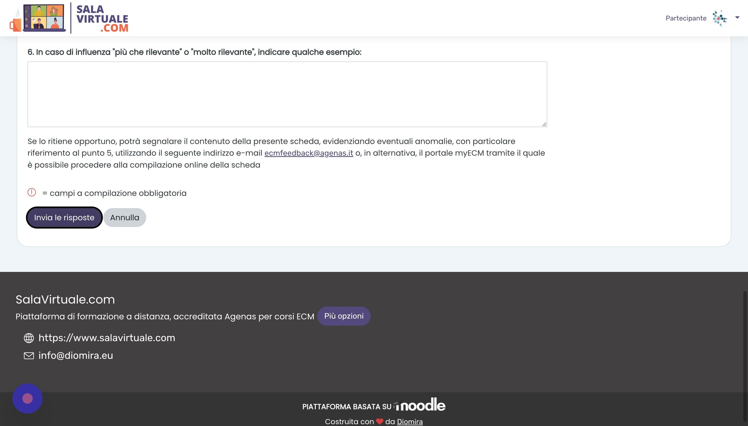 Screenshot of: Al termine della compilazione, inviare le risposte.