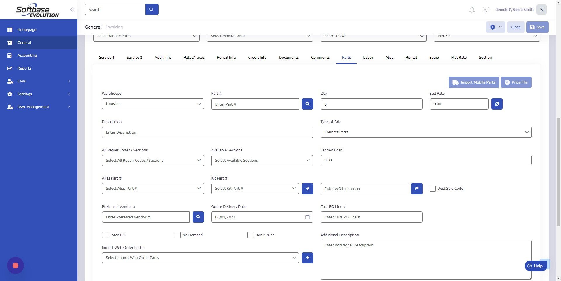 Screenshot of: Either enter part number manually or click the magnifying glass to open a search window.