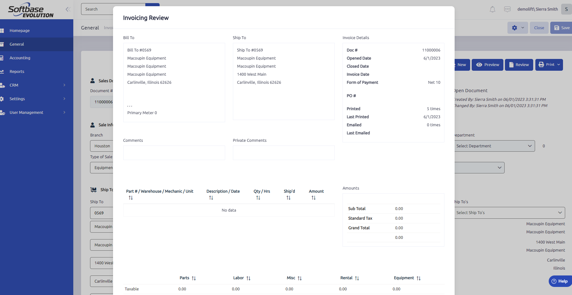 Screenshot of: See Invoicing Review.