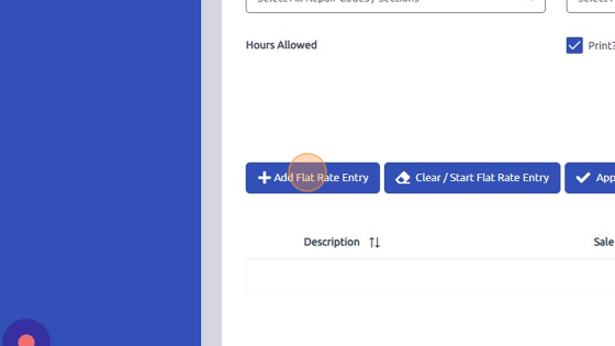 Screenshot of: Click "Add Flat Rate Entry" to apply flat rate charge to work order.
