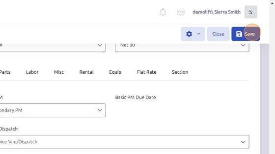 Screenshot of: Click "Save" to add equipment to work order. 