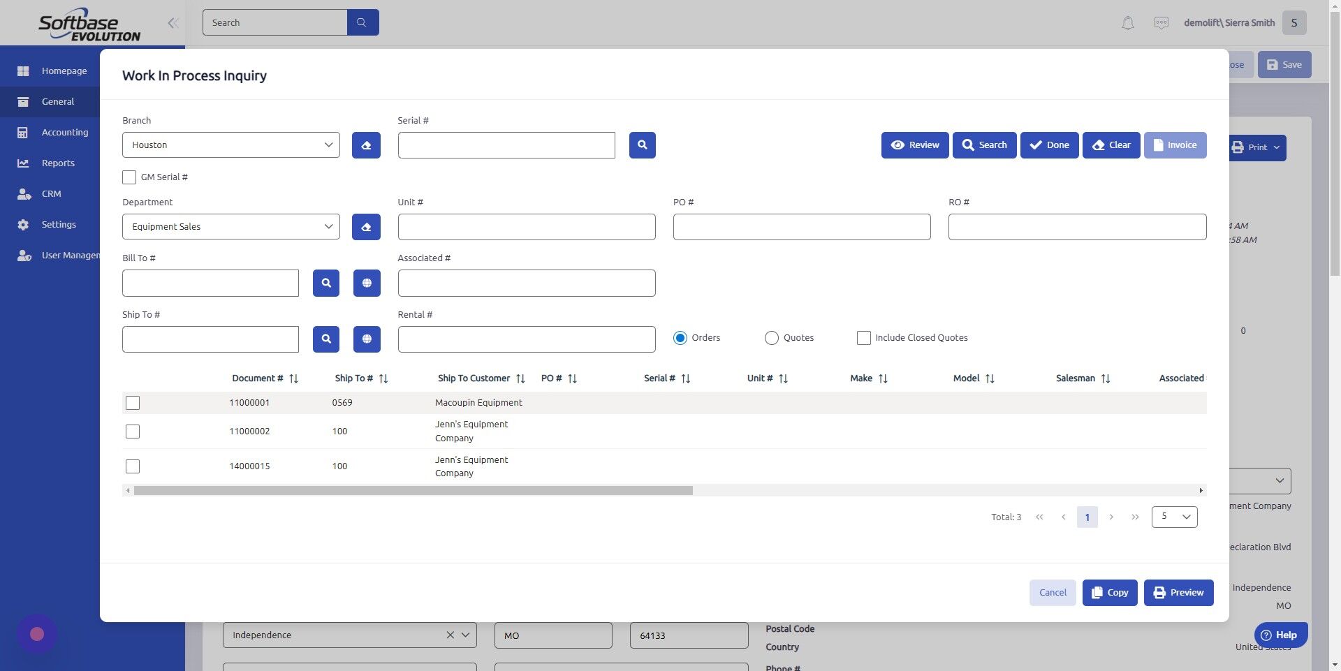 Screenshot of: Double-click on work order to update from previous work order.